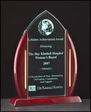 Flame Series acrylic award on a rosewood stained piano finish base