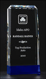 Premium Series Crystal Trophy with cobalt blue base