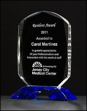 Diamond Series Crystal Trophy with cobalt blue base