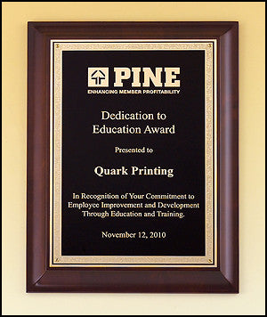 Cherry finish wood plaque with gold florentine border