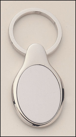 Silver plated keyring with egg shape engravable aluminum insert