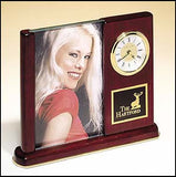 Rosewood Piano Finish Desk clock with glass picture frame