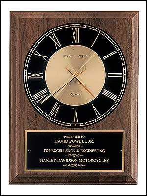 American walnut vertical wall clock with round face
