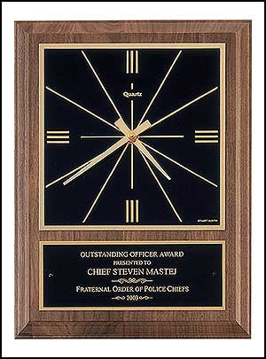 American walnut vertical wall clock with square face