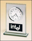 Glass clock with brushed aluminum panel and white dial
