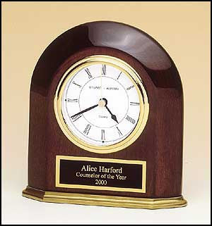 Rosewood Piano Finish Arch table clock with sold brass base