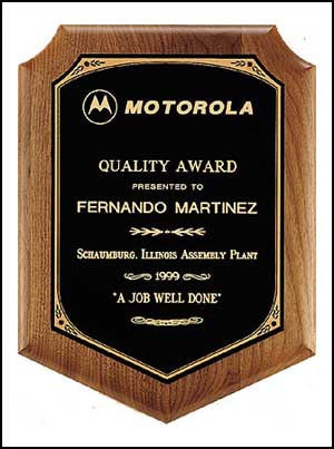 American Walnut Plaque with leaf border and 2 notched corners