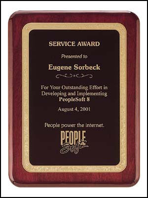 Rosewood plaque with gold border with rounded edges