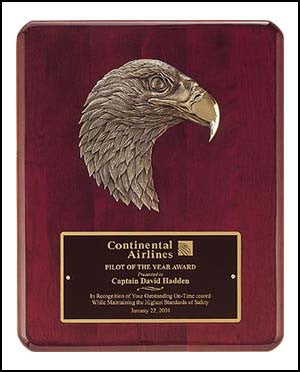 Rosewood Piano Finish Plaque with antique bronze eagle casting