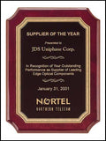 Rosewood plaque with gold border and notched corners