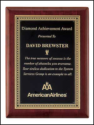 Rosewood plaque with gold diamond border