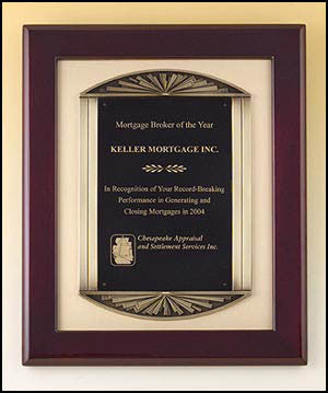 Rosewood Piano Finish Plaque with bronze casting on gold metal background