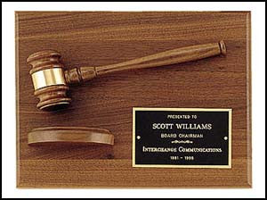 American walnut gavel plaque with walnut gavel