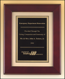 Rosewood stained piano finish frame with black brass engraving plate on brush gold metal background